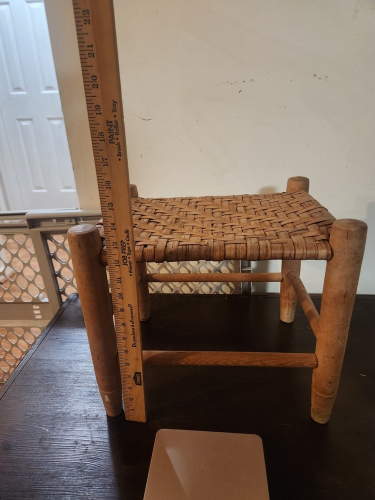 Antique Oak Cane Bottom Foot Stool