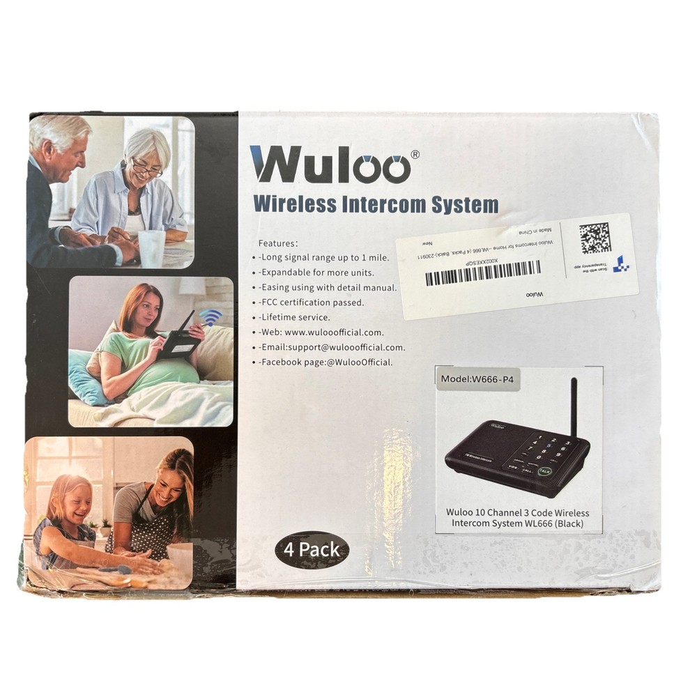Wuloo 4 pack Wireless Intercom System 10 Channel 3 Code, WL666, Free Shipping