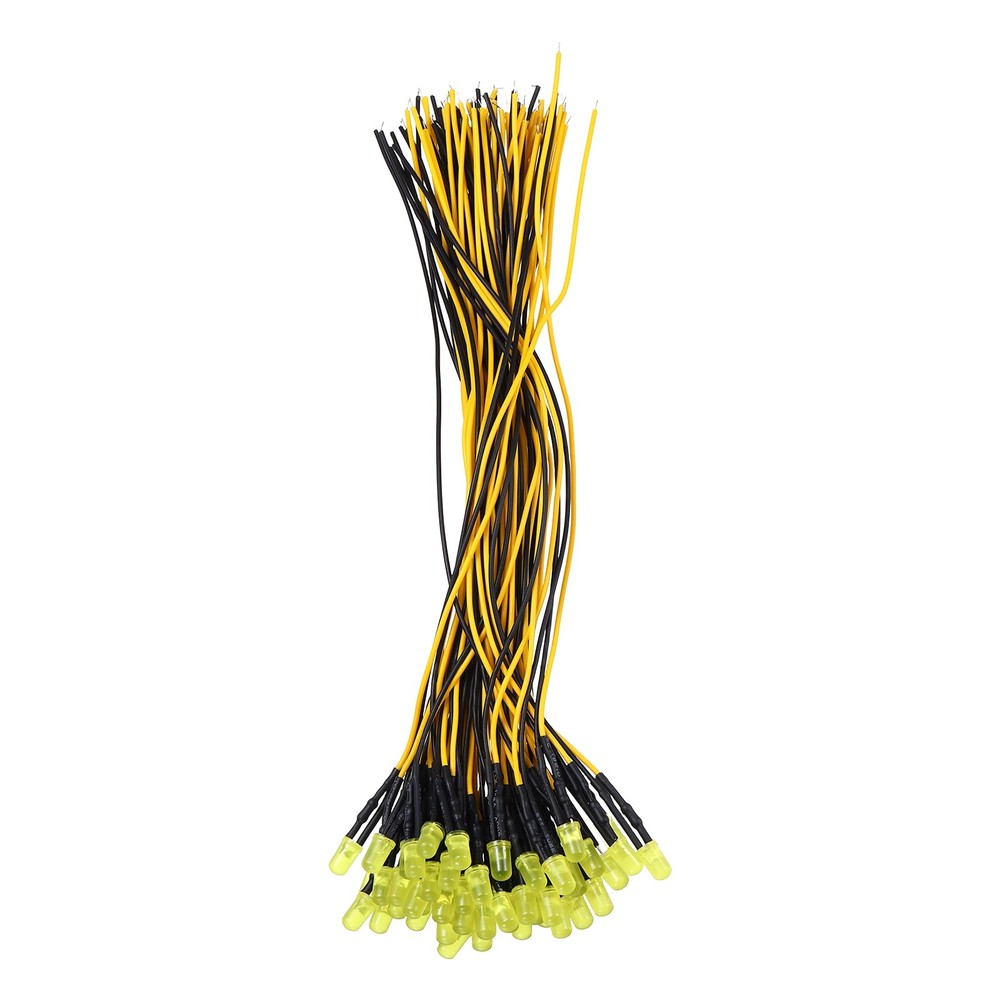 50pcs 5mm LED Diode Lights, Yellow Light DC 12V for Electronics