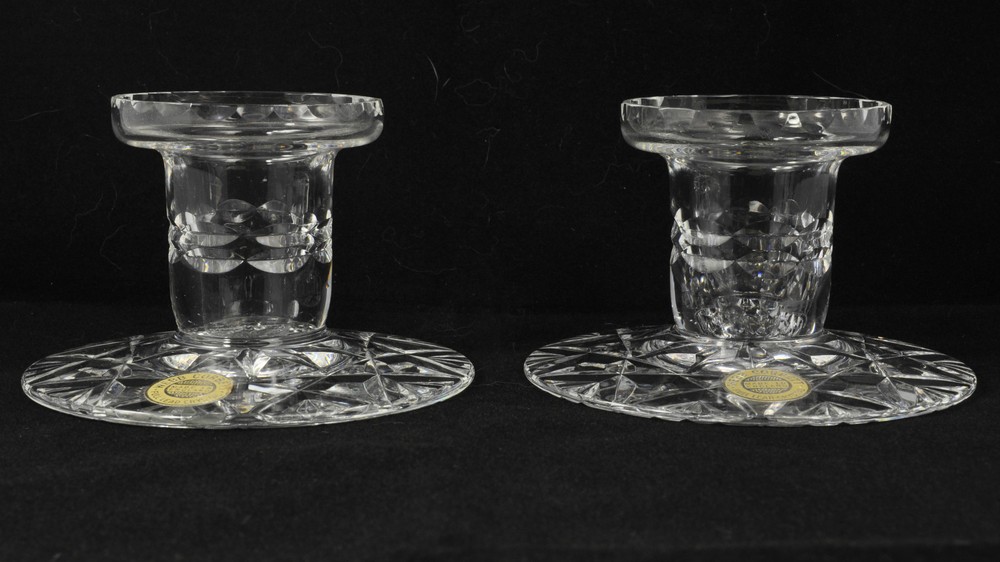 Webb Corbett crystal candlesticks with original stickers