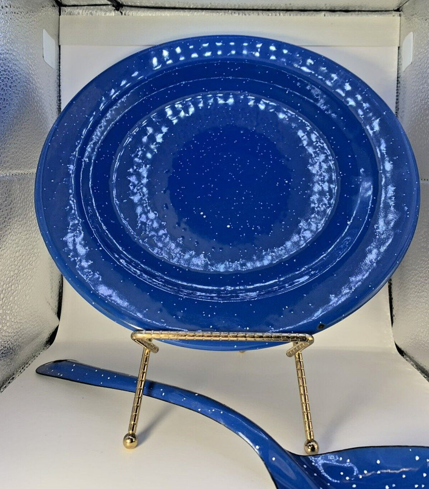 Enamelware Blue Plate and Spoon