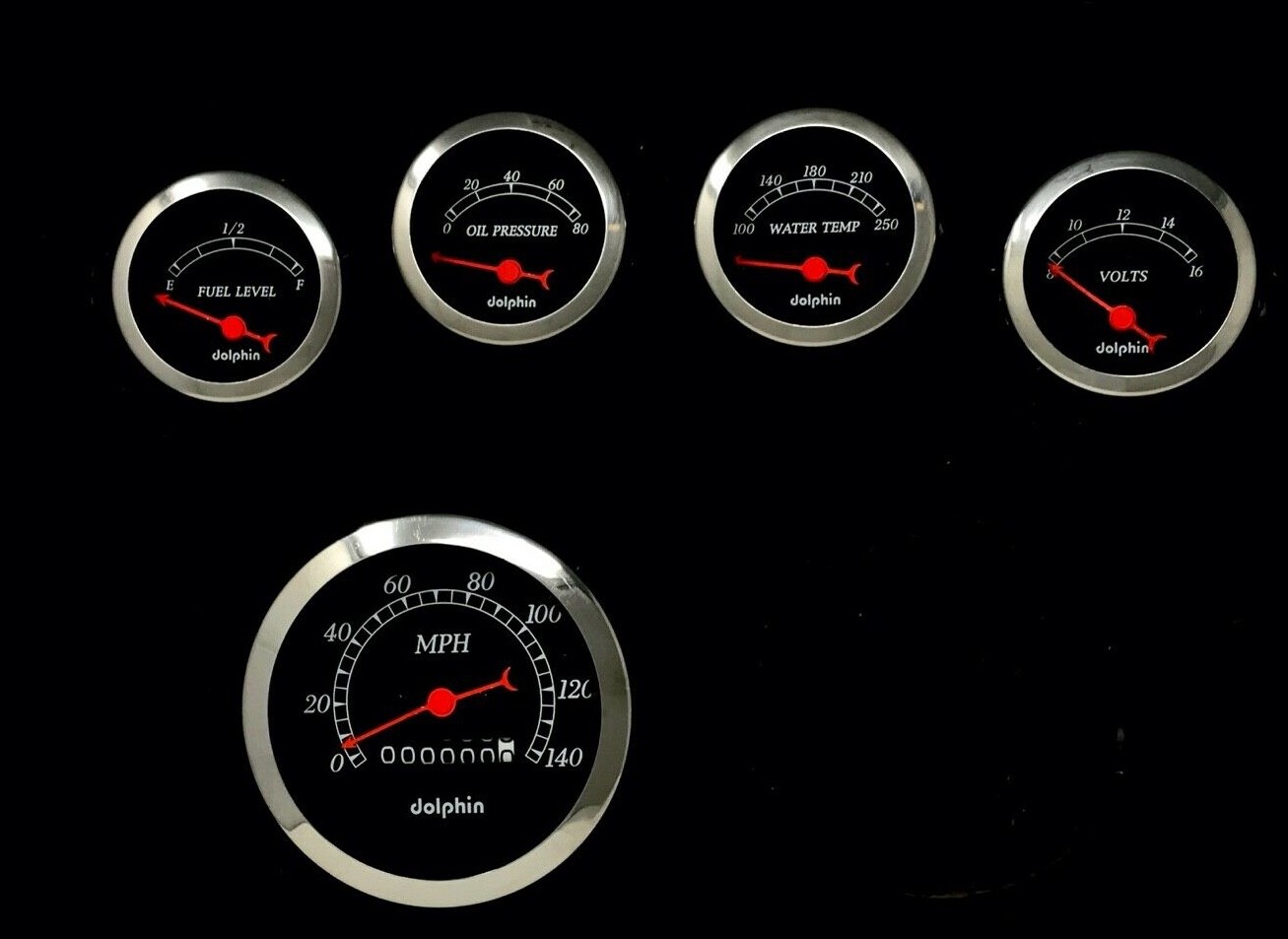 5 Gauge SET Dash Street Rod Hot Rod Universal  Mechanical Black   