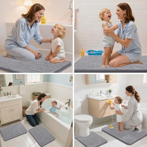 Bathroom Rugs 30x20, Extra Soft Absorbent Shaggy 30" x 20" Rectangular Grey