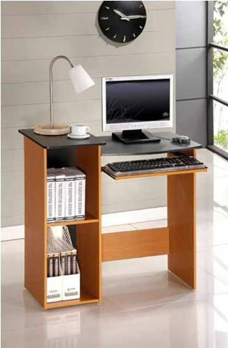 Cherry Black Laptop Desk Computer Table Workstation Writing Storage Shelves