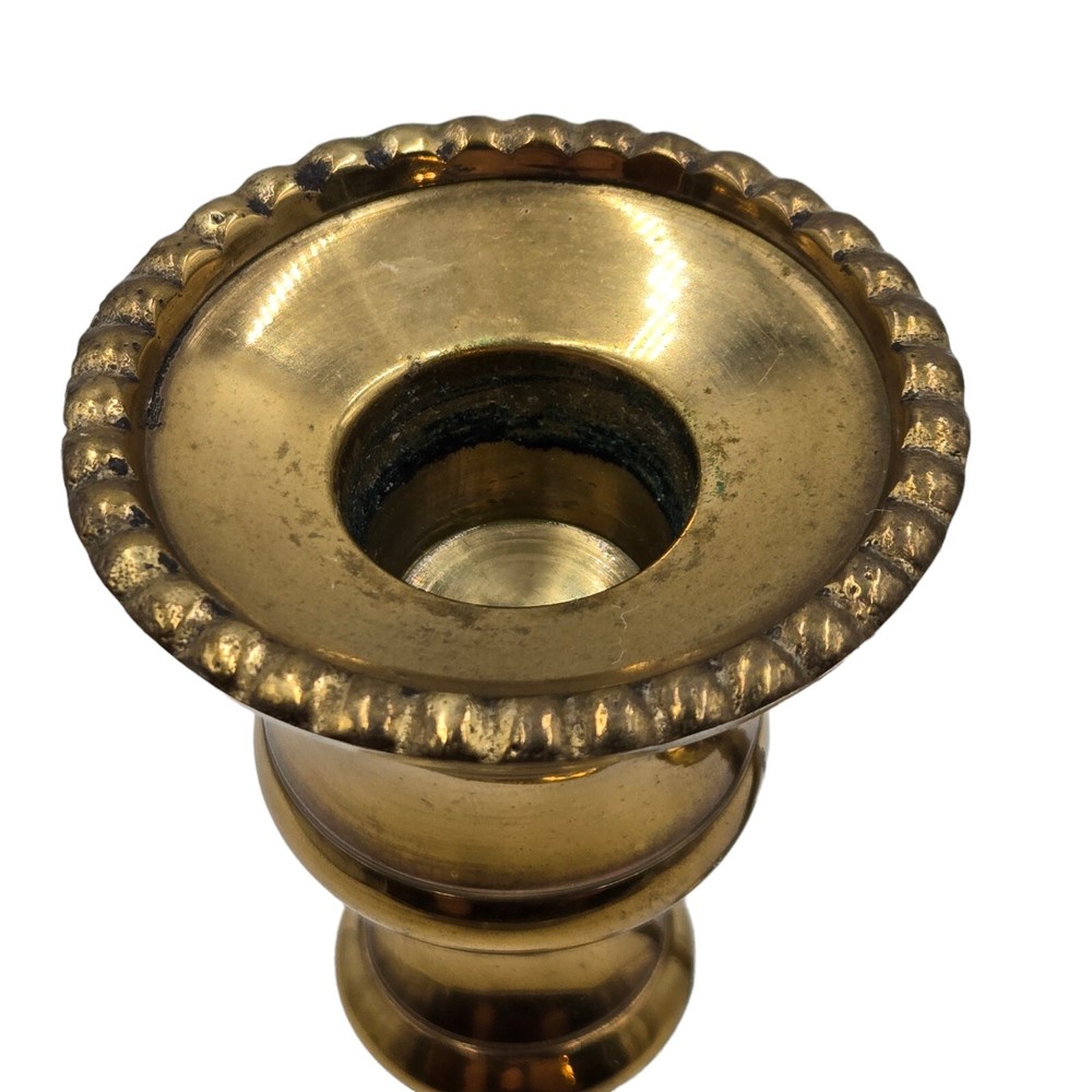 Brass Candlestick Set Oval MCM Traditional Goldtone Lacquered Holder Pair