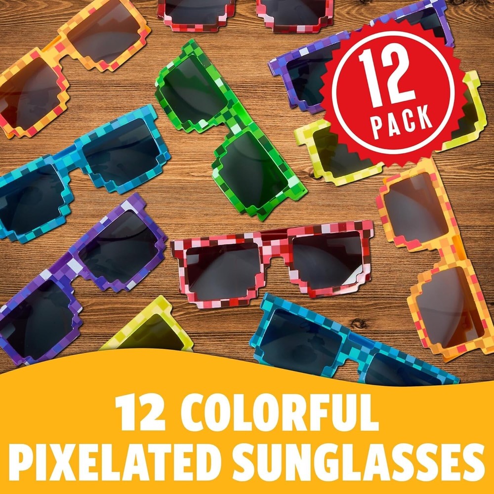 Colorful Pixel Sunglasses 12 Pack Pixelated Eyewear