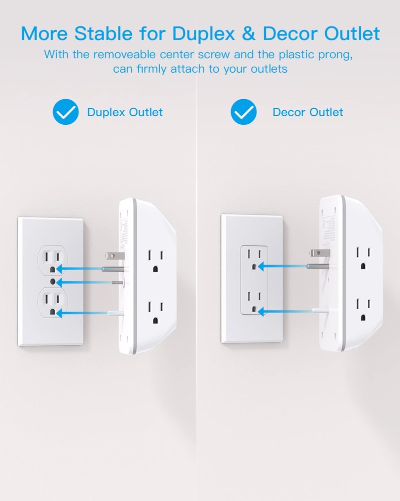 Wall Outlet Extender with Night Light USB C Surge Protector Power Splitter