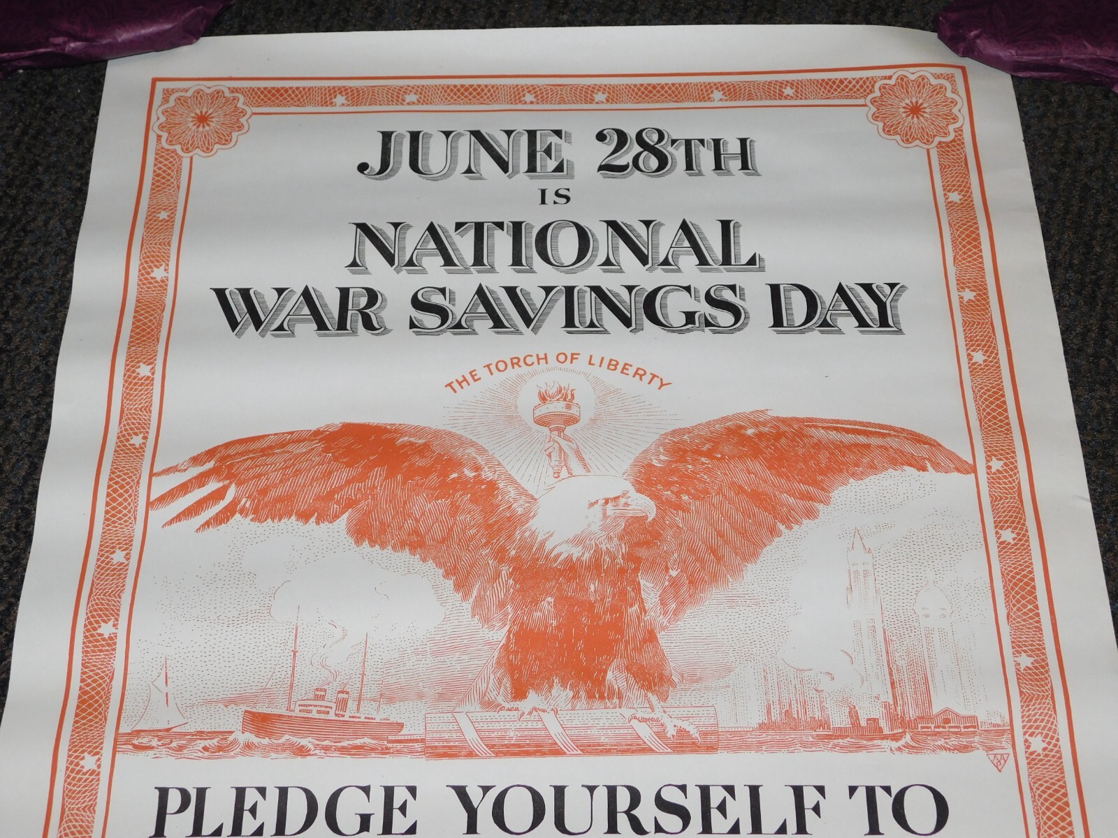 VINTAGE WWI WORLD WAR 1 NATIONAL WAR SAVINGS DAY WSS SAVE & BUY EAGLE POSTER