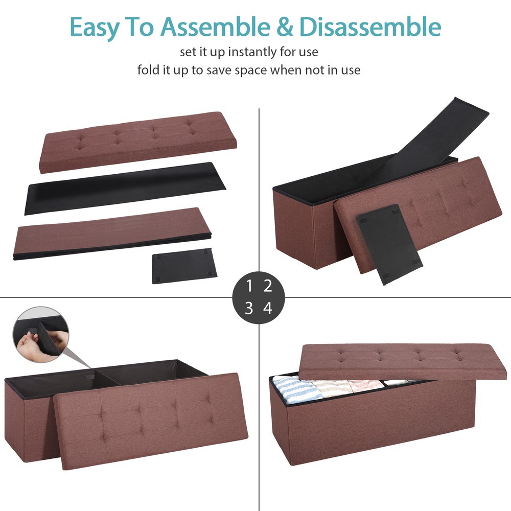 Brown Foldable Storage Ottoman Bench Storage Stools Footrest Spacious Organizer