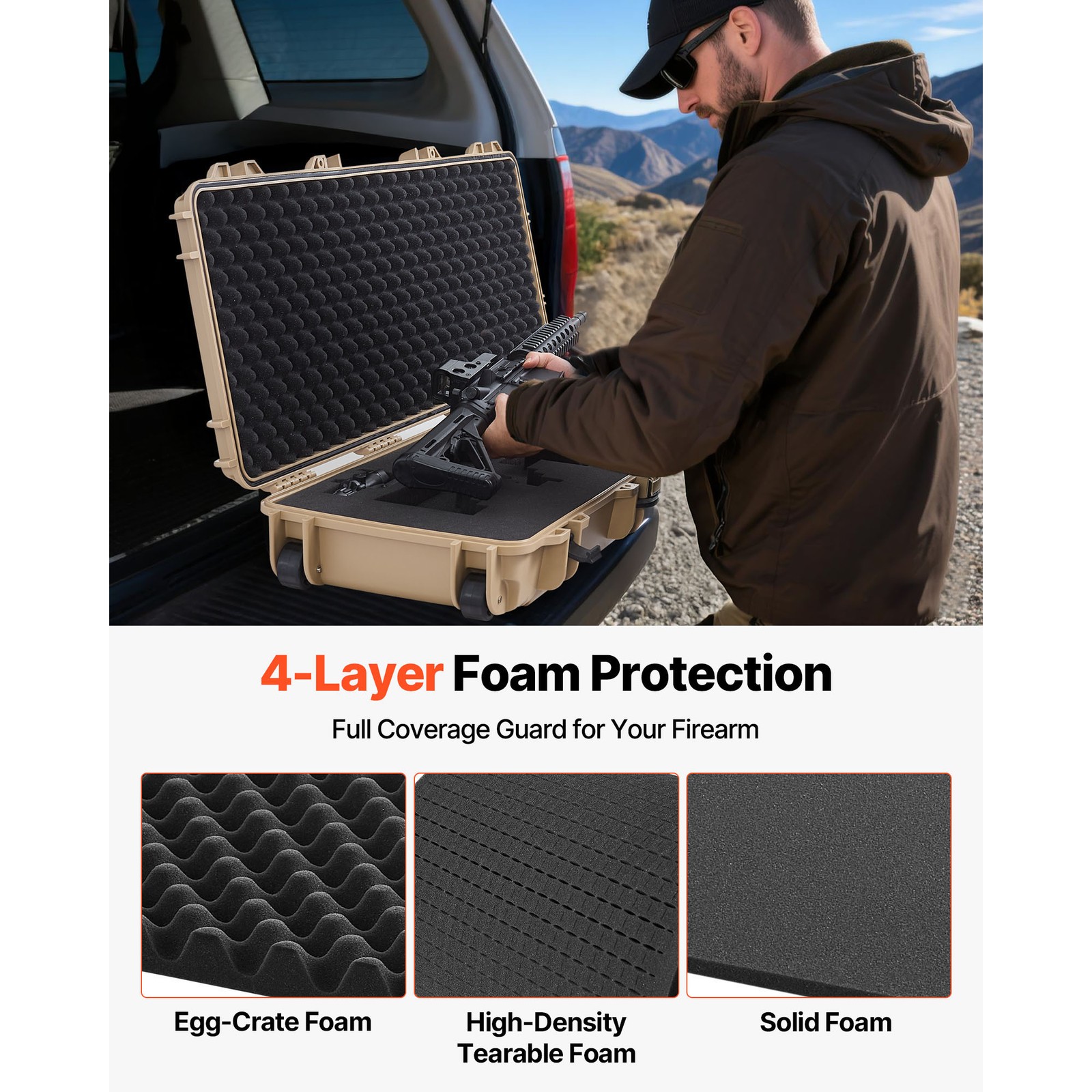 Uimoso Hard Rifle Case 42 in Gun Storage Case IP67 Waterproof & Dustproof Khaki