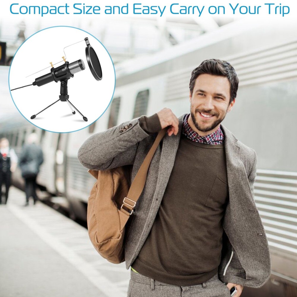 USB Condenser Microphone w/ Tripod Stand For Game Chat Audio Recording Computer