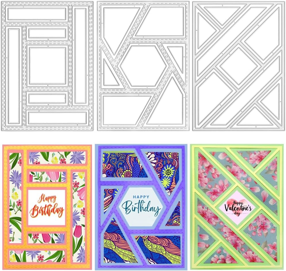 3 PCS Rectangular Die Cuts for Card Making, Frame Scrapbook Metal Cutting Die...