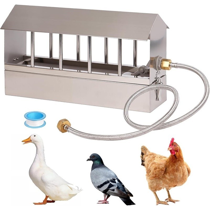 Automatic Stainless Steel Chicken Waterer 10 Drinking Windows Poultry Feeder