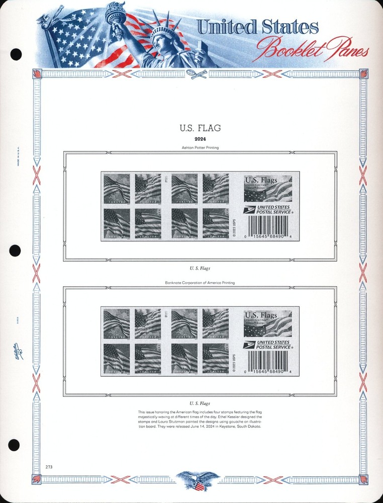 WHITE ACE 2024 US Booklet Panes Stamp Album Supplement BP-45