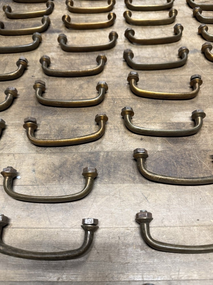 40 Matching Vintage Solid Brass Original Drawer / Bin Pull Industrial Hardware