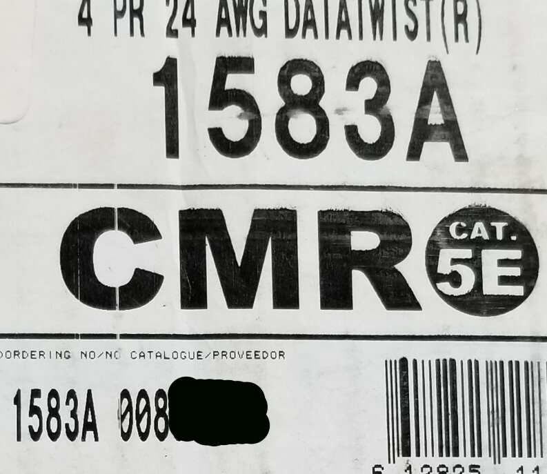 Belden Wire 1583A 24/4P CAT5E U/UTP DataTwist Network Cable Riser Gray /100ft