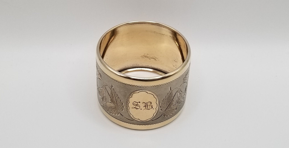 Antique 800 Silver Engraved Floral Napkin Ring "S.B." initial