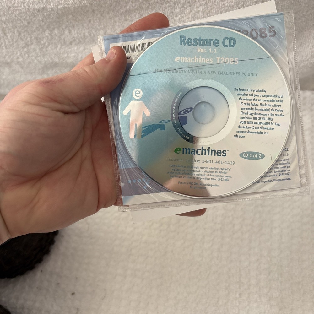 eMachines T12085  RESTORE CD 2 DISC Set Sealed