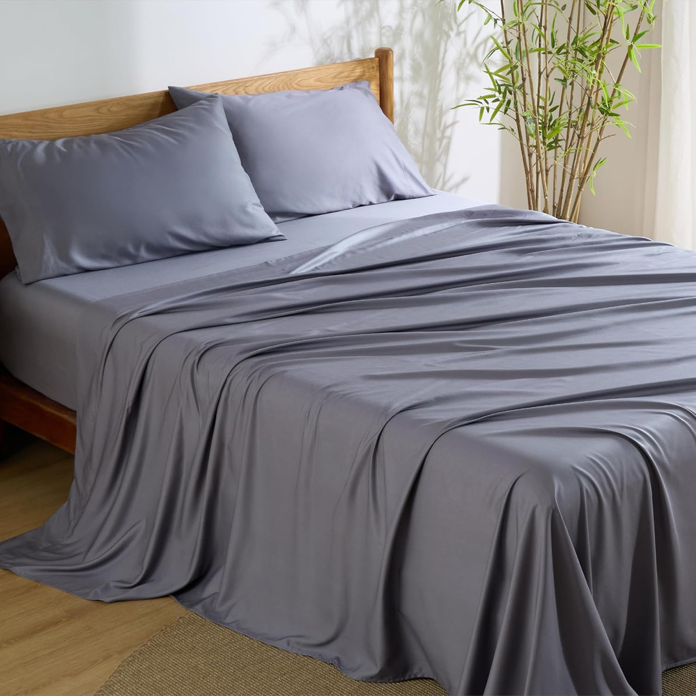 Cooling King Size Sheets Set, Bamboo Rayon, Soft & Breathable, Dark Grey