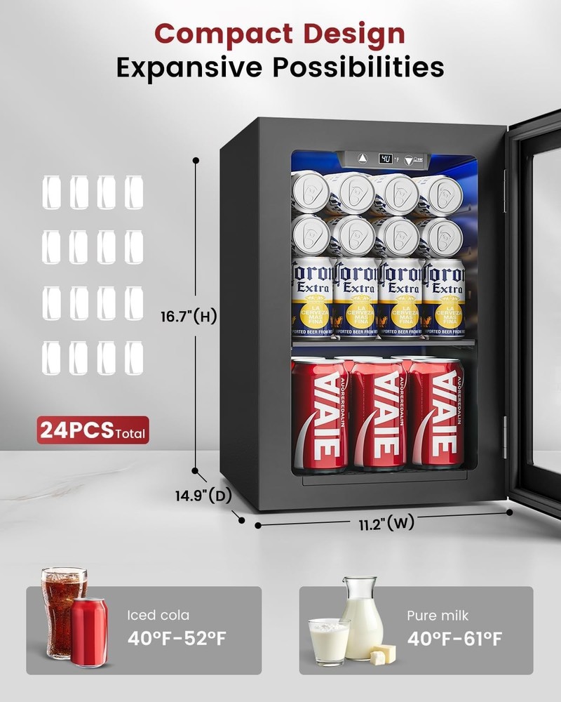 24 Cans Beverage Refrigerator Cooler - Mini Fridge with Digital Temperature C...