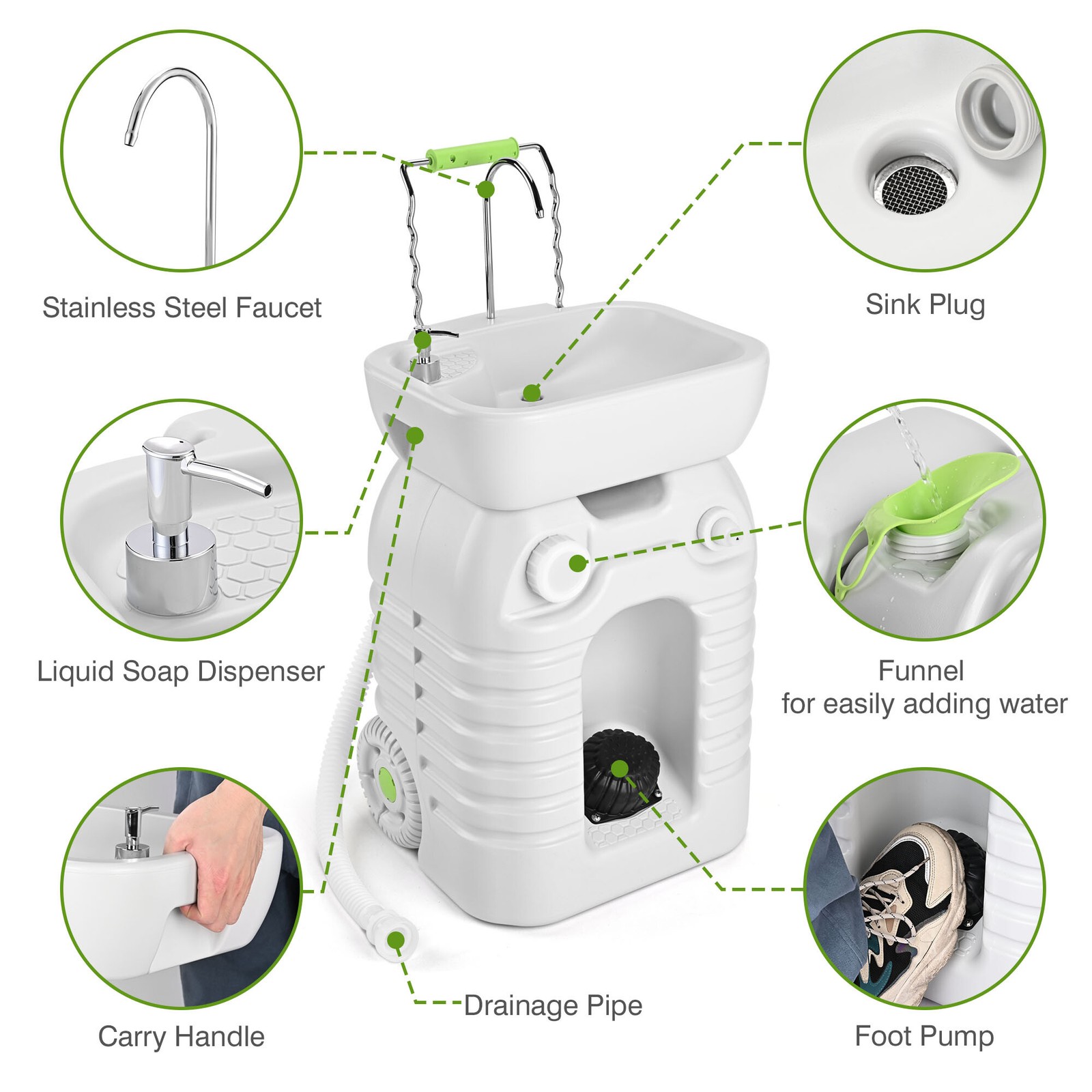 Yescom 45L Portable Sink Hand Wash Station with Pump Washing Camping