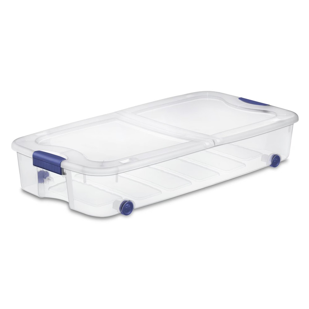 Sterilite 66 Quart Latching Underbed Wheeled Storage Bin, Clear Plastic Storage