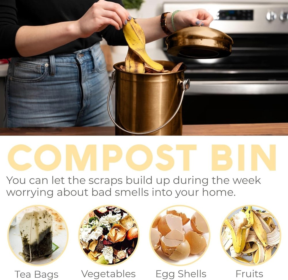 Countertop Compost Bin Kitchen | 1.3 Gallon | Odorless Composting Bin with Ca...
