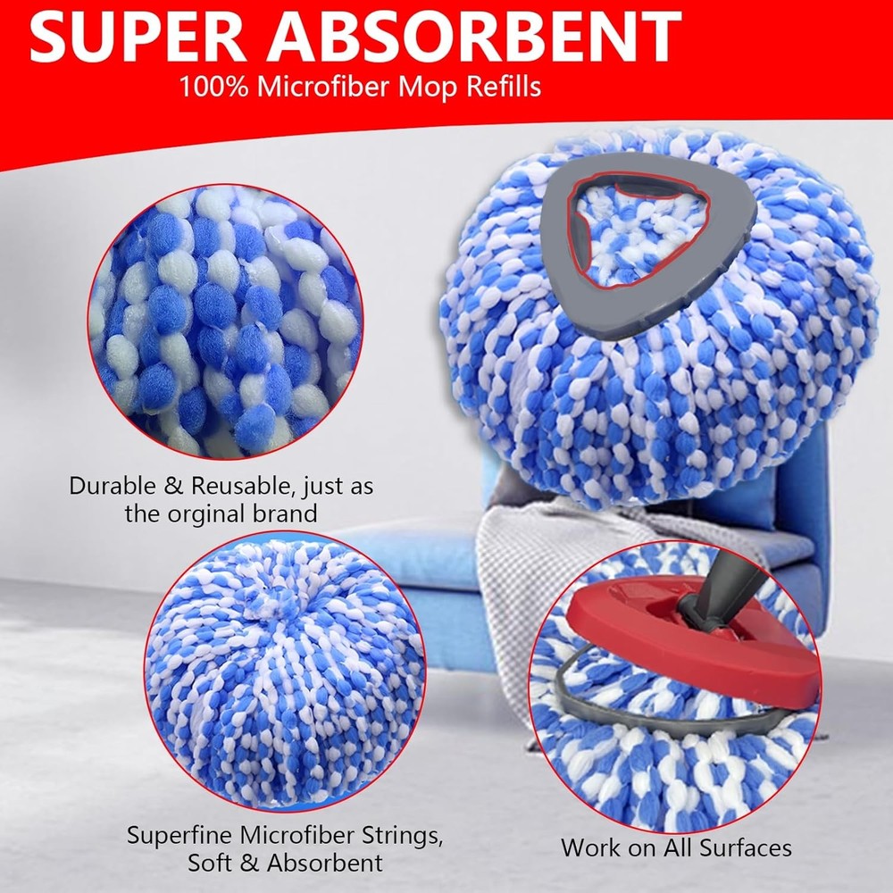 4 Pack Spin Mop Replacement Heads for O-Cedar RinseClean 2 Tank Microfiber Refil