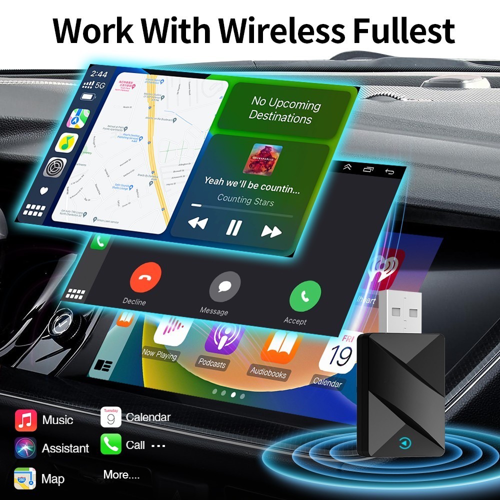 USB Wireless CarPlay Adapter for Apple iPhone & Android Auto Dongle Plug ＆ Play