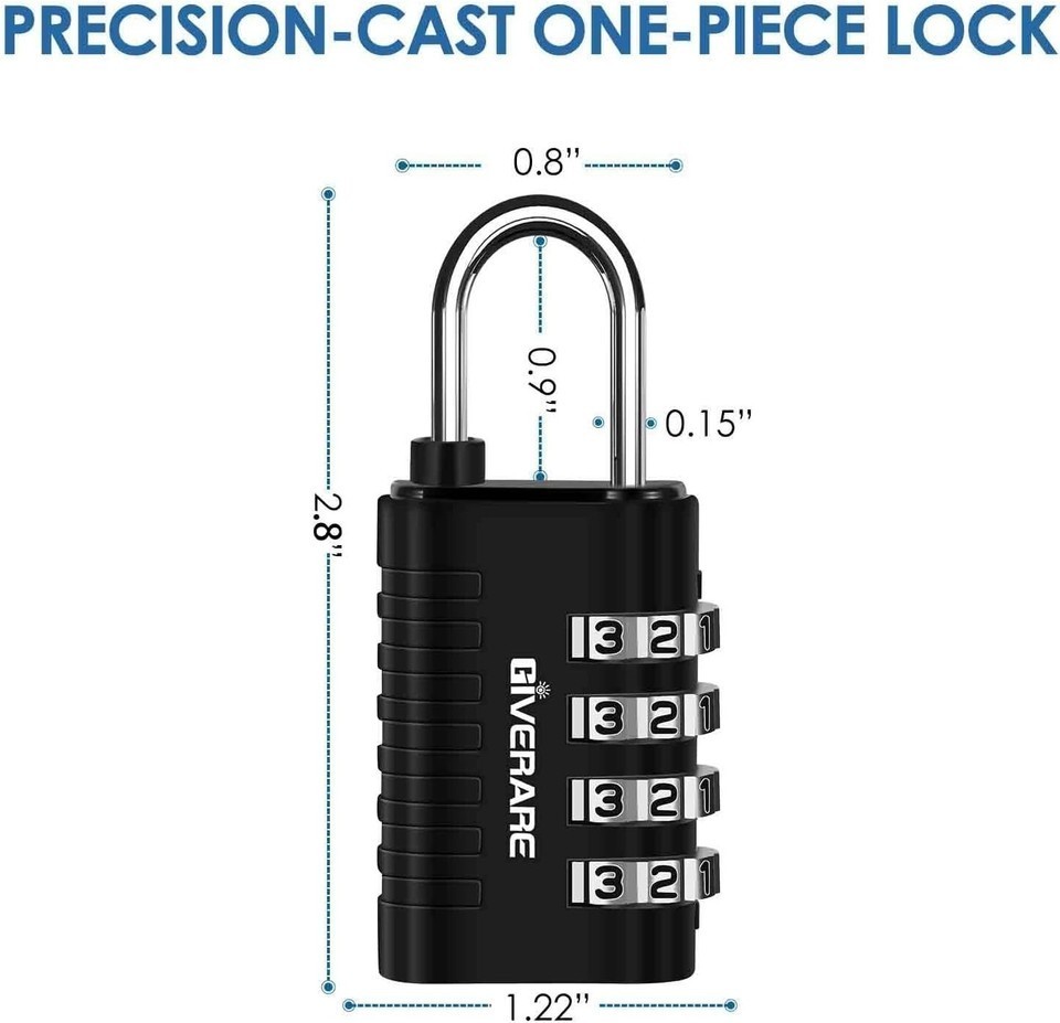 4 Pack Combination Lock, 4-Digit Padlock Keyless, Resettable Metal Luggage Locks