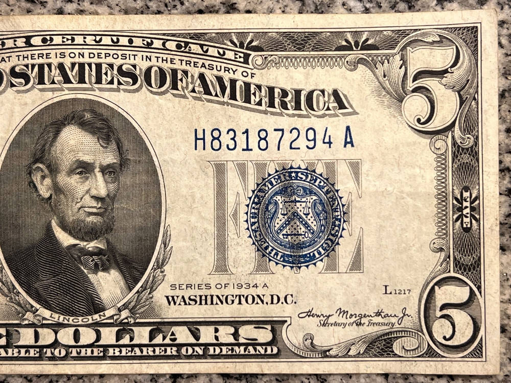 $5 1934-A Silver Certificate Blue Seal UNCIRCULATED!!!