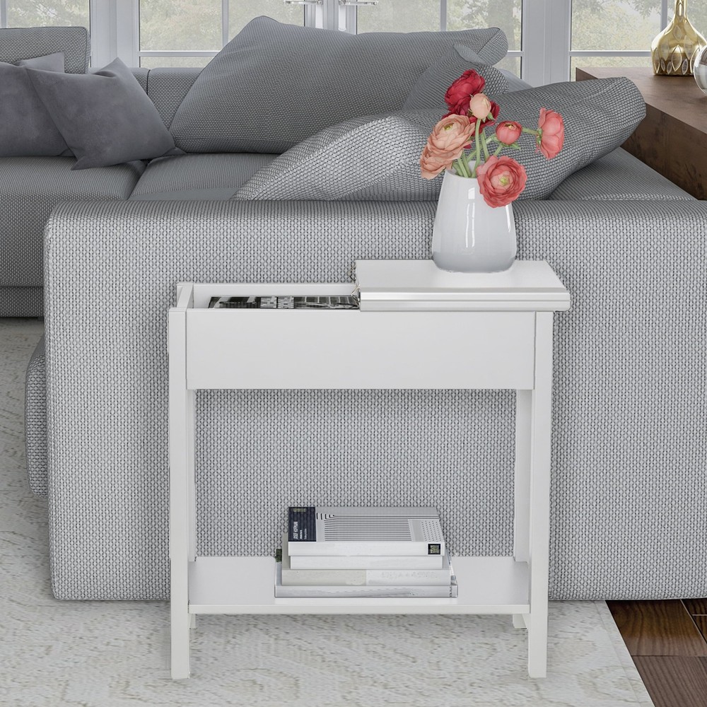 Narrow End Table W/ Storage Compartment & Shelf Black)