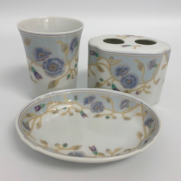 San Francisco Glory Floral Porcelain Toothbrush Holder Trinket Tray/Soap Dish
