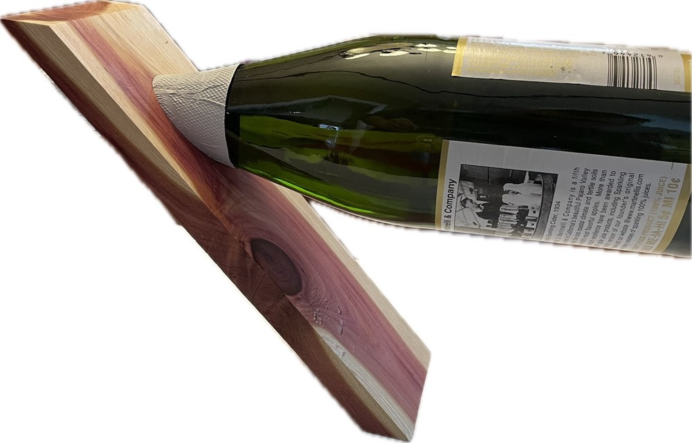 FUN GIFT IDEA WINE BOTTLE HOLDER SERVER SOLID RED CEDAR WOOD BALANCING HANDMADE