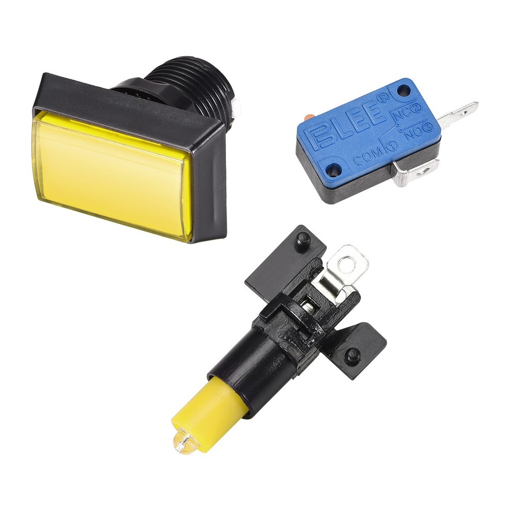 Game Push Button 49x33 Rectangle 12V LED Illuminated Push Button Yellow 5pcs