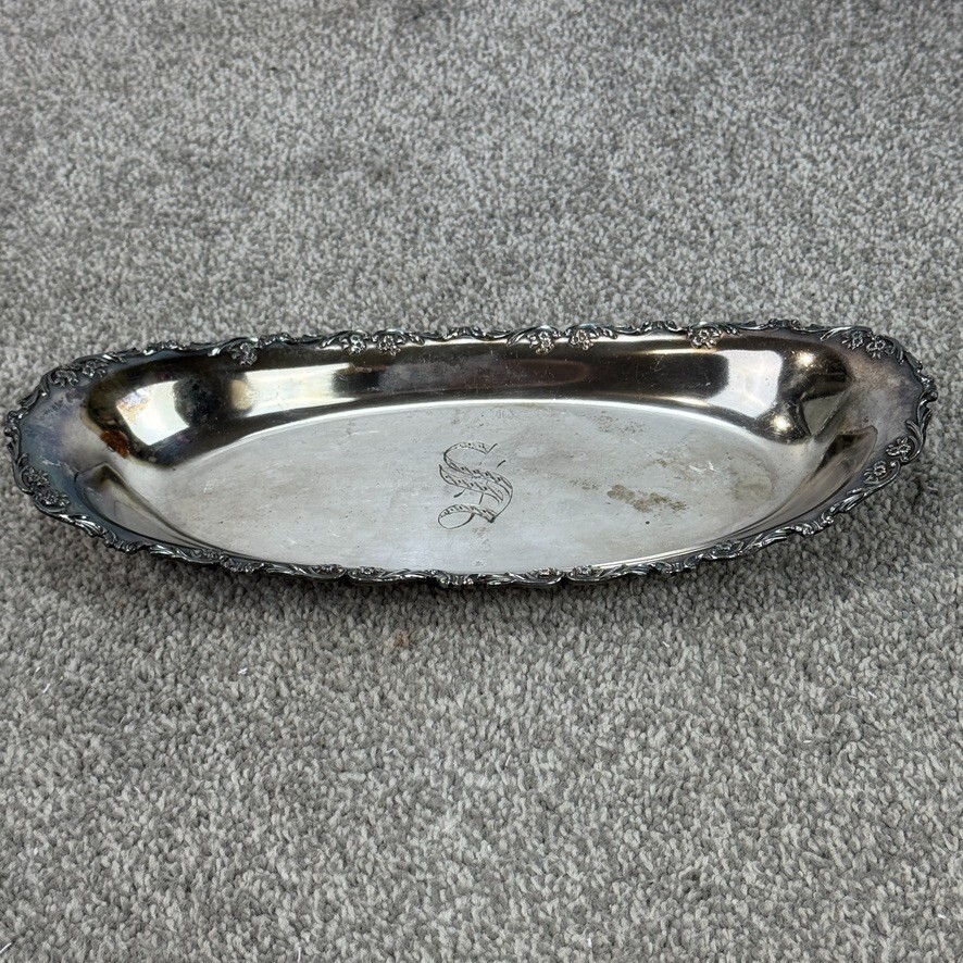Reed & Barton Silverplate Oval Ornate Bread 12" Tray Engraved S