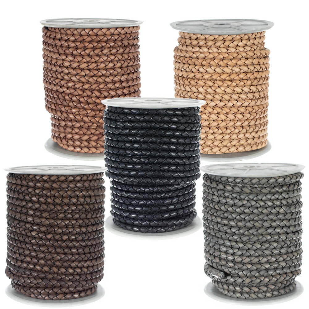 Round Braided Leather Jewelry Craft Cord - 3-5mm Diameter - 5yd 10yd 20m Lengths