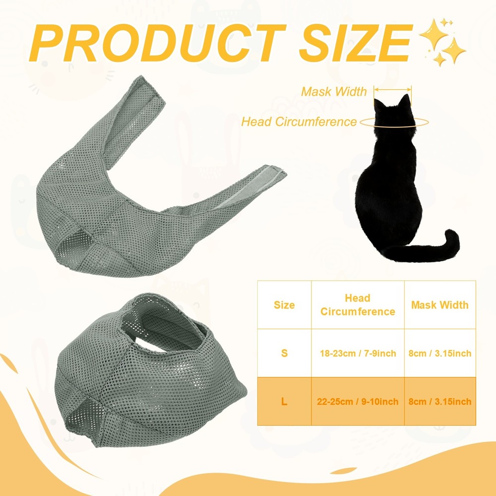 Cat Muzzle Breathable Mesh Muzzle Circumference 9-10 Inches Gray