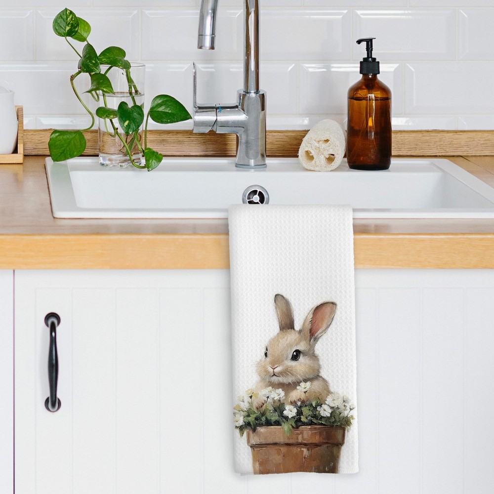 XPH Vintage Floral Easter Bunny Kitchen Dish Towels, Rustic Easter06