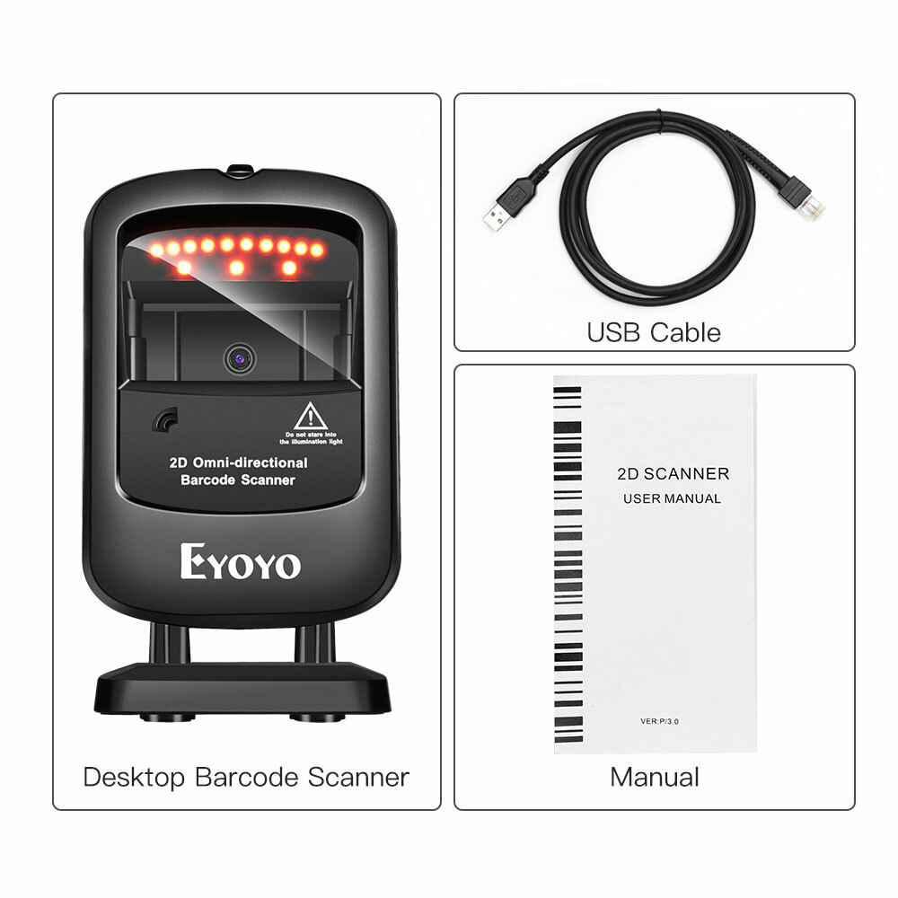 Eyoyo 1D 2D Desktop Barcode Scanner Automatic Image Sensing for Library Store