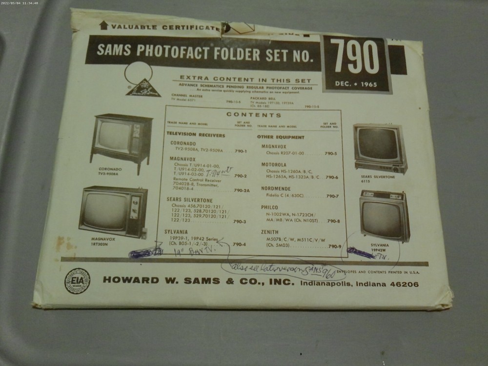 SAMS PHOTOFACT FOLDER SET NO.790