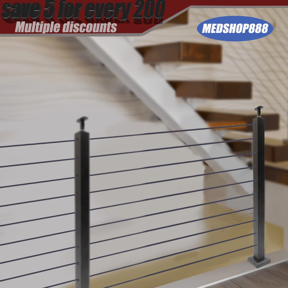 4PCS Cable Railing Posts 36"x2"x2" Adjustable Stainless Steel Pre-drilled Posts