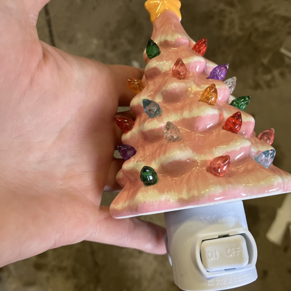 RETRO VINTAGE PINK CHRISTMAS TREE NIGHT LIGHT Ceramic D5