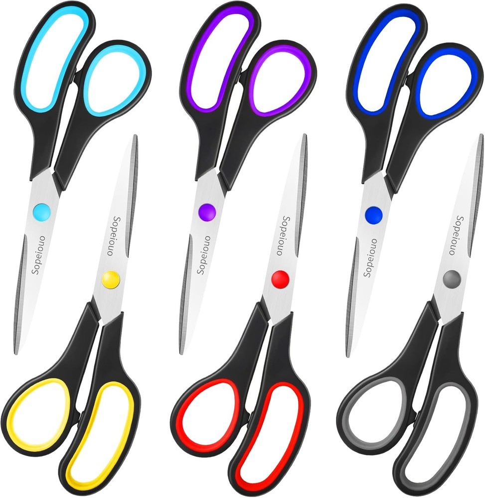 All Purpose Sharp Scissors 8-Pack with Comfort Grip Handles for Craft Sewing