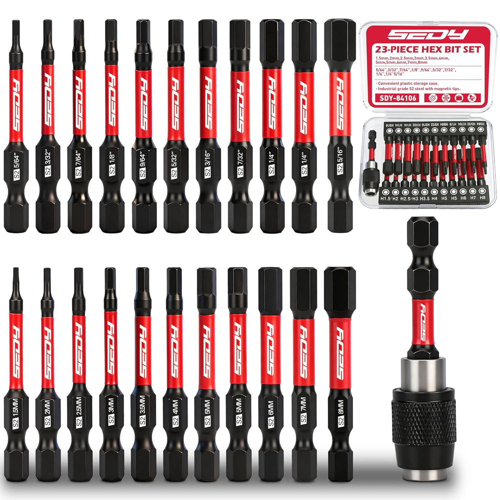 23PC Hex Drill Bit Set SAE Metric S2 Steel Magnetic Tips