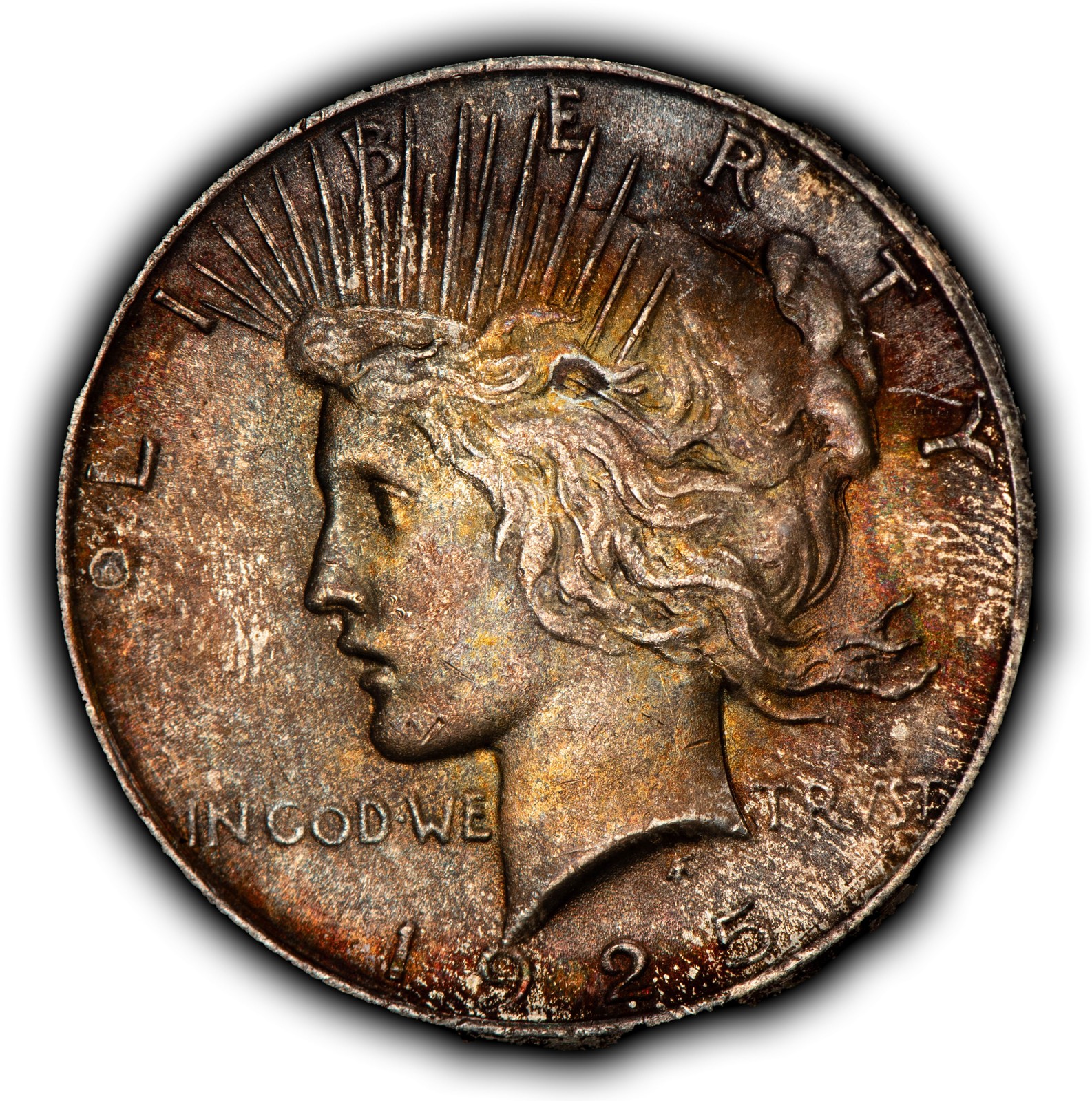 1925 $1 Silver Peace Dollar - PQ Neon Accent Toning - SKU-D7666