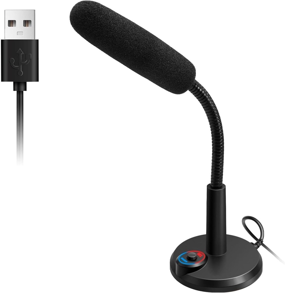 USB Computer Microphone with RGB Breathing Light — 1.5m Cable, Plug & Play Des