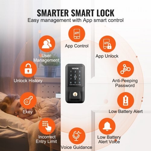 VEVOR Smart Lock Keyless Entry Door Lock with Bluetooth App Control IC Card