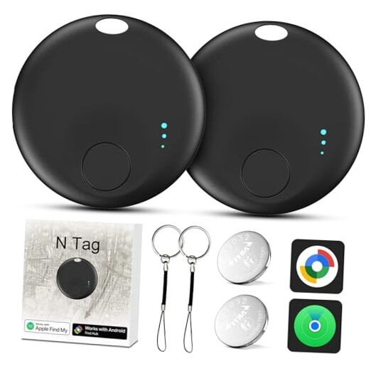 Air Tracker Tags for Android or iOS, Dual System Air Tracker-2 Pack, Black