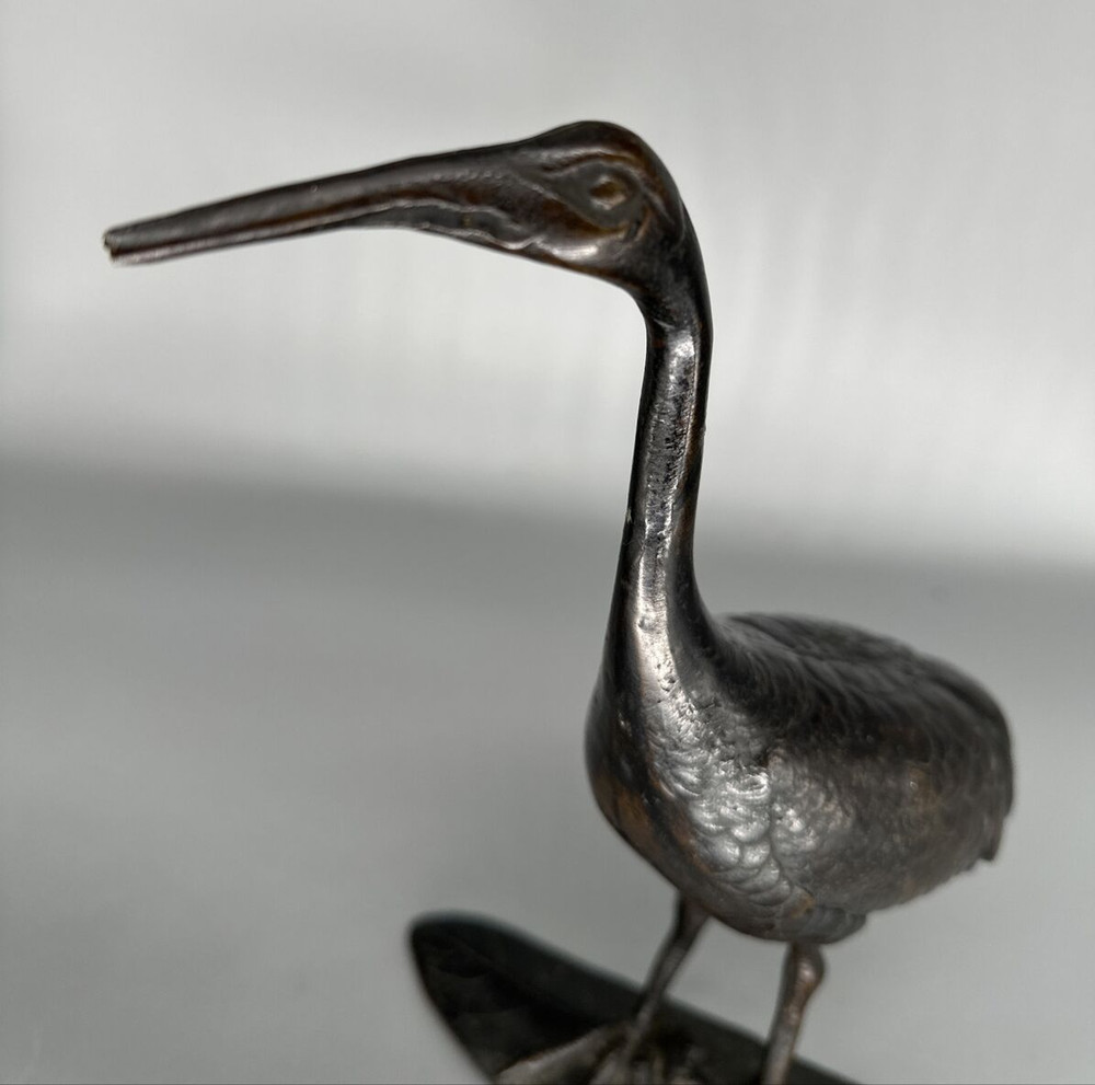 Vintage Bronze 10" Heron Crane Unsigned
